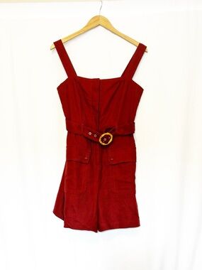 Belle Vere Linen Romper size 4 NWT Red Belted Sleeveless Summer Outfit